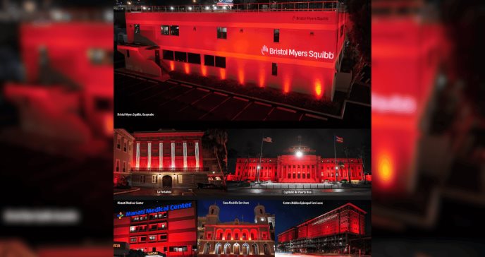 Edificios se iluminan de rojo en apoyo a la salud cardiovascular